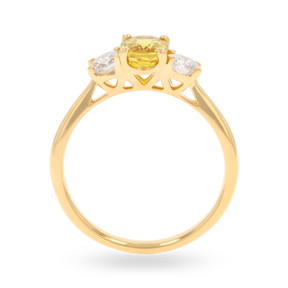 18ct Yellow Gold Oval Shaped Yellow Sapphire & Diamond Trilogy Ring