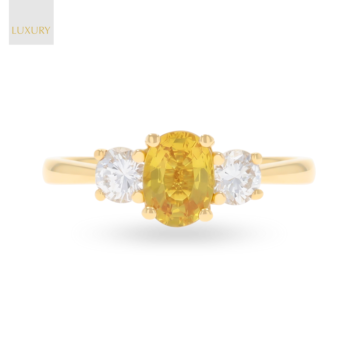 18ct Yellow Gold Oval Shaped Yellow Sapphire & Diamond Trilogy Ring