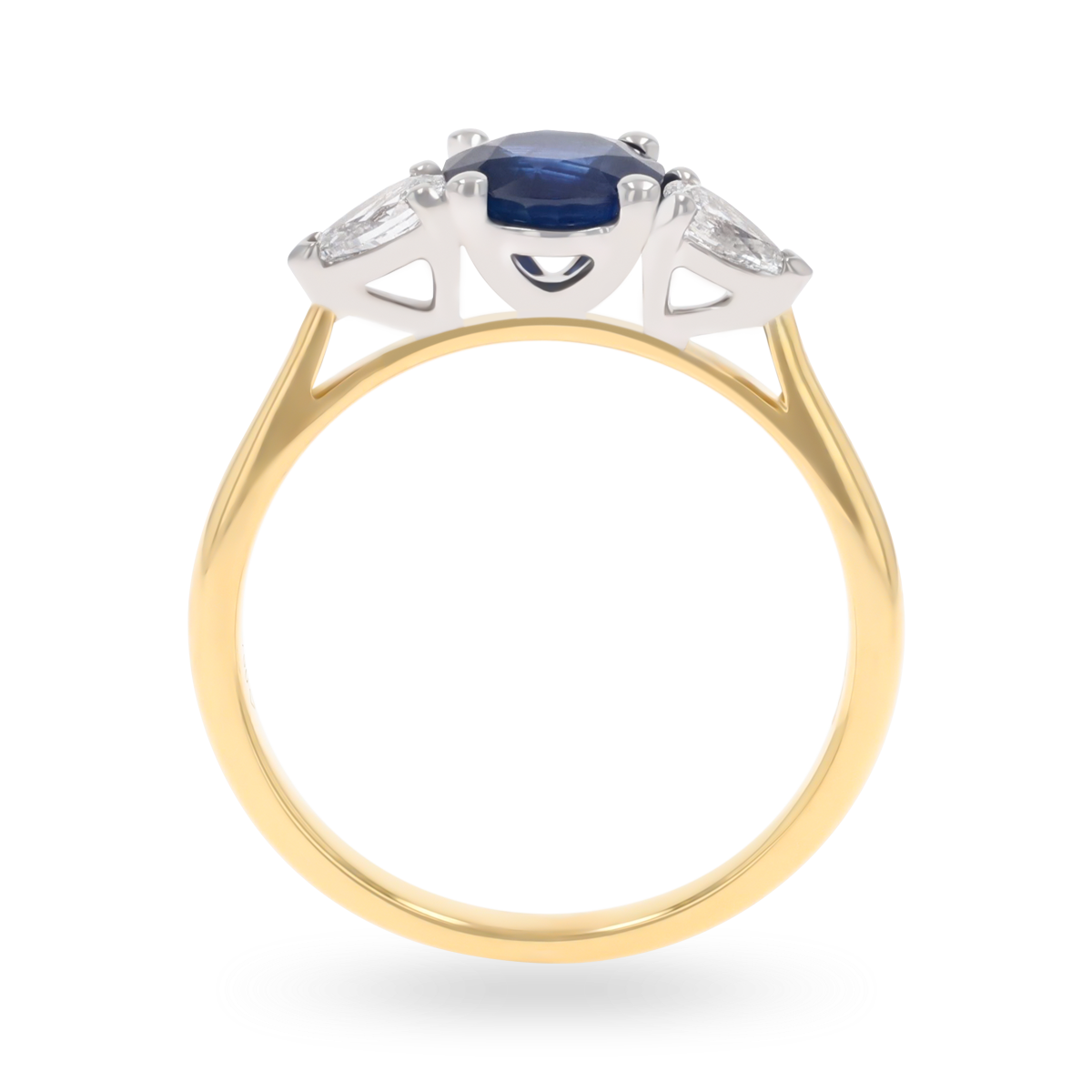 18ct Yellow Gold Round Shaped Blue Sapphire & Diamond Trilogy Ring