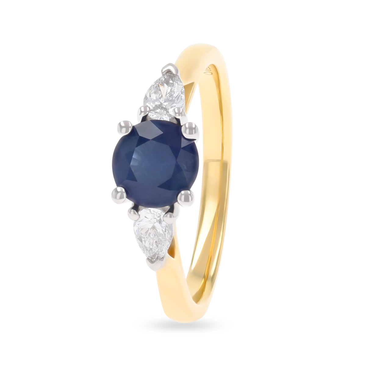 18ct Yellow Gold Round Shaped Blue Sapphire & Diamond Trilogy Ring