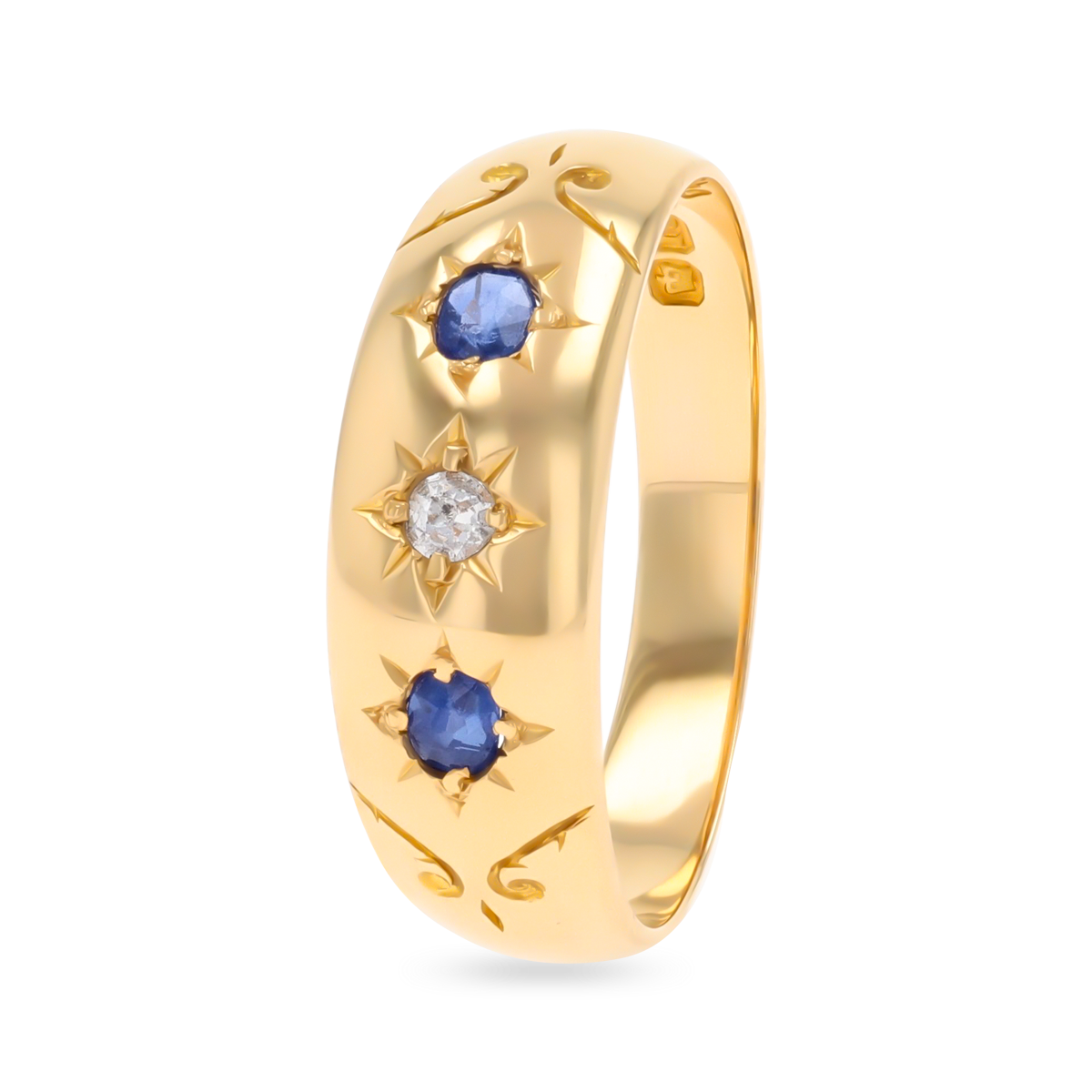 18ct Yellow Gold Sapphire & Diamond Trilogy Victorian Ring