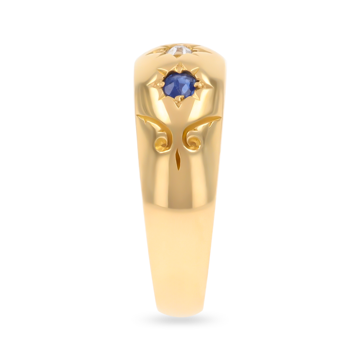18ct Yellow Gold Sapphire & Diamond Trilogy Victorian Ring