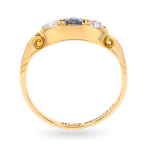 18ct Yellow Gold Sapphire & Old Cut Diamond Trilogy Edwardian Ring