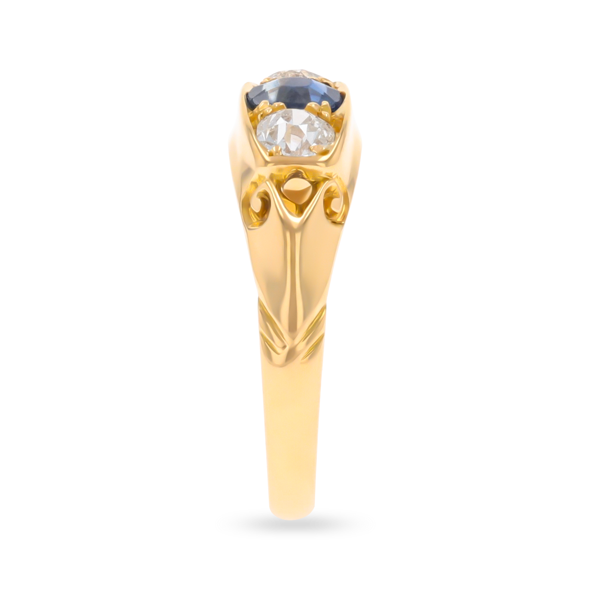 18ct Yellow Gold Sapphire & Old Cut Diamond Trilogy Edwardian Ring