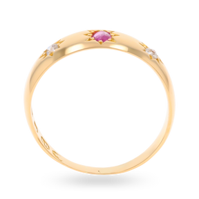 18ct Yellow Gold Pink Sapphire & Diamond Trilogy Victorian Ring