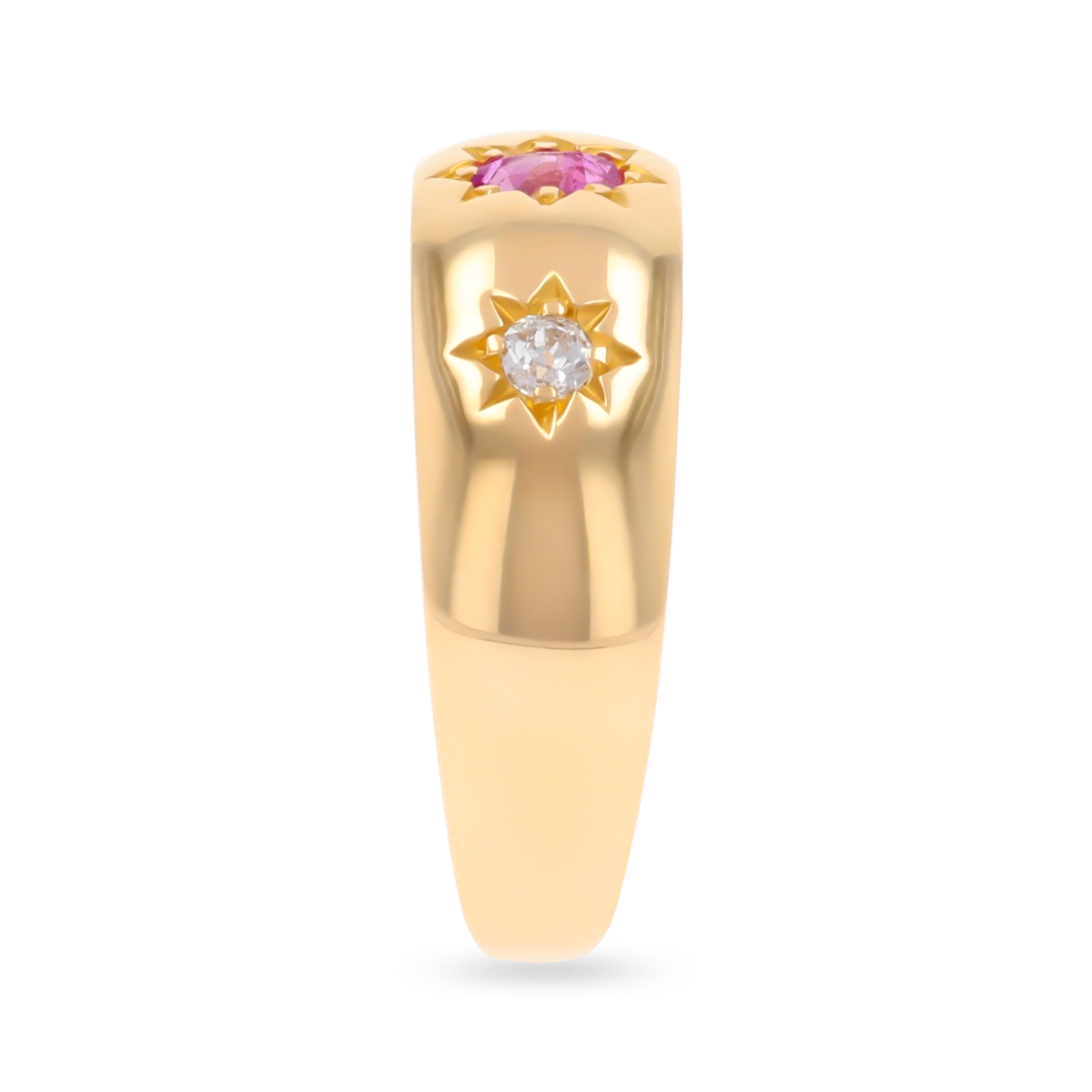 18ct Yellow Gold Pink Sapphire & Diamond Trilogy Victorian Ring