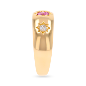 18ct Yellow Gold Pink Sapphire & Diamond Trilogy Victorian Ring