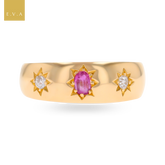 18ct Yellow Gold Pink Sapphire & Diamond Trilogy Victorian Ring