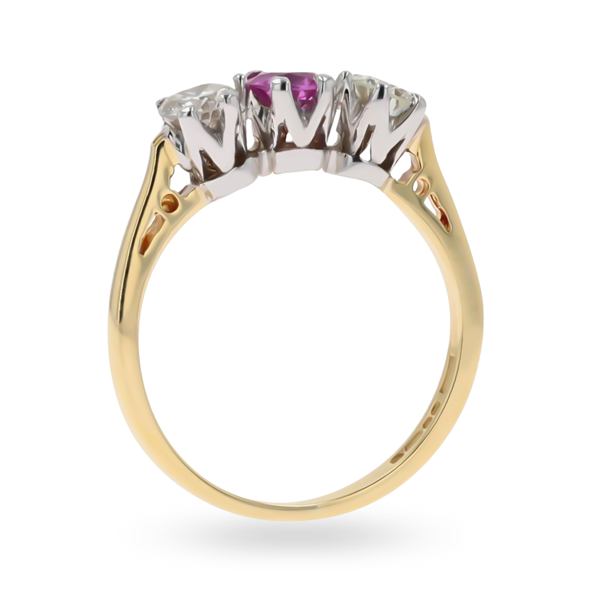 18ct Yellow Gold Pink Sapphire & Diamond Trilogy Ring