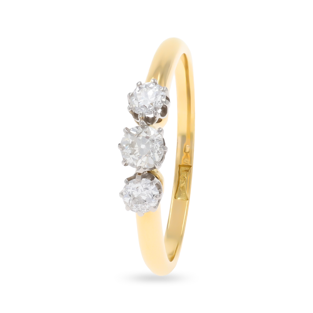 Un-hallmarked 18ct Yellow Gold Old Cut Diamond Trilogy Ring