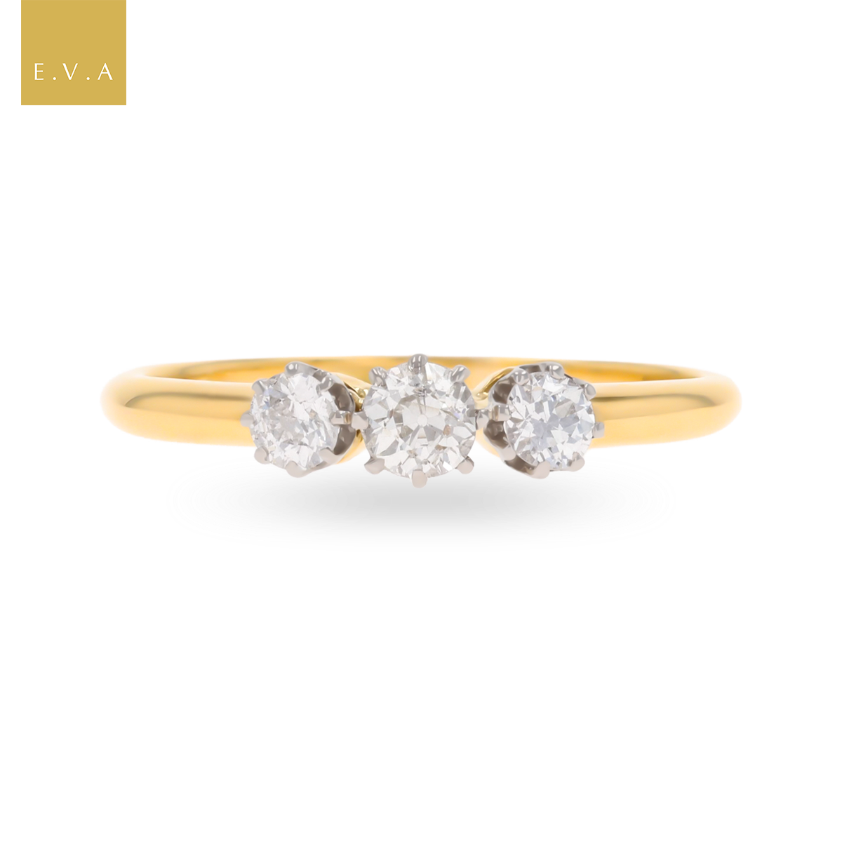 Un-hallmarked 18ct Yellow Gold Old Cut Diamond Trilogy Ring