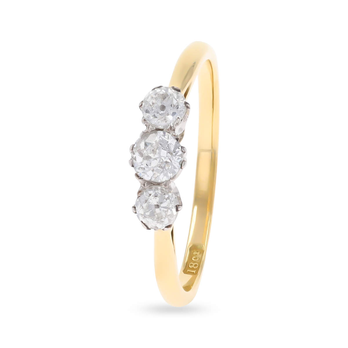 Un-hallmarked 18ct Yellow Gold Old Mine Cut Diamond Trilogy Ring