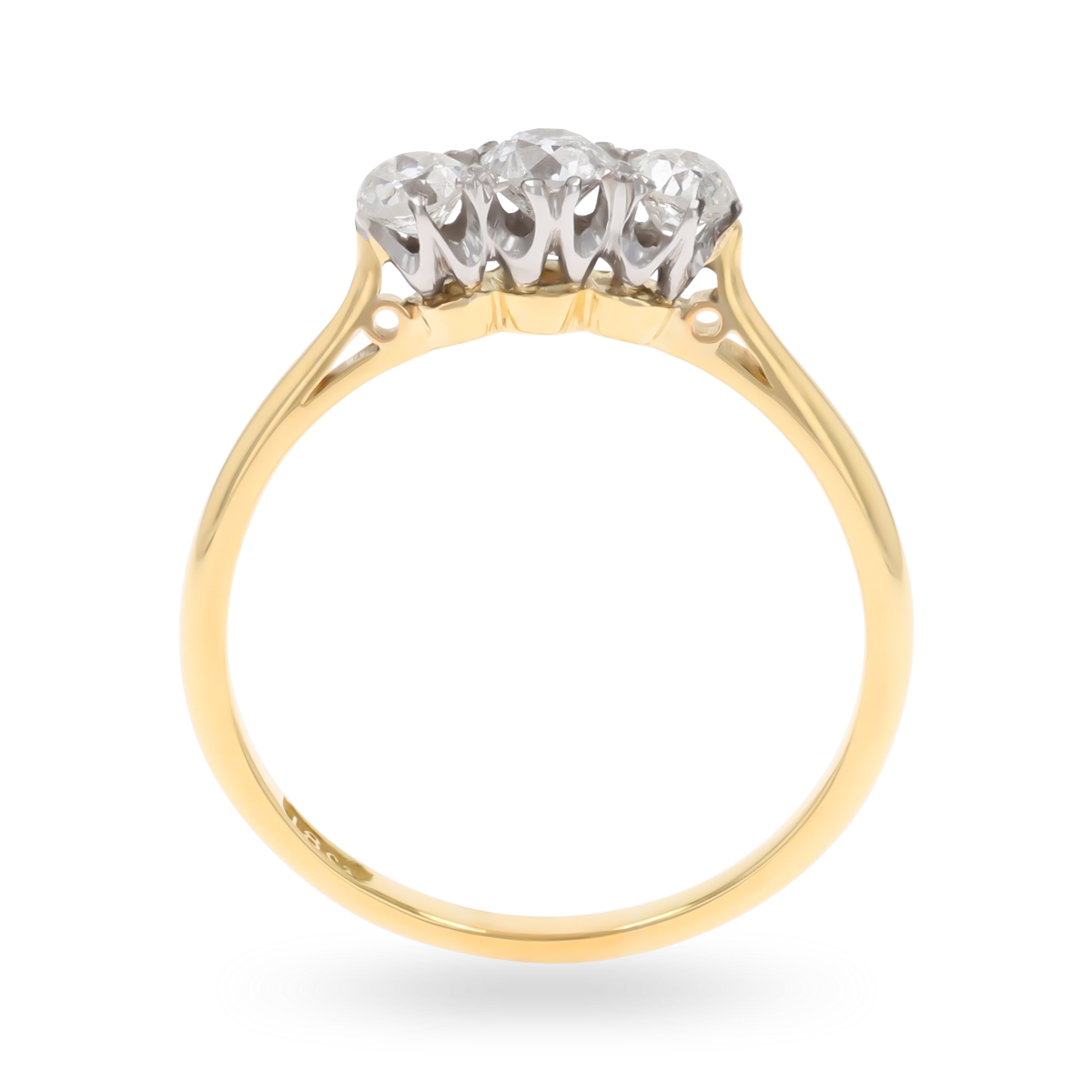 Un-hallmarked 18ct Yellow Gold Old Mine Cut Diamond Trilogy Ring
