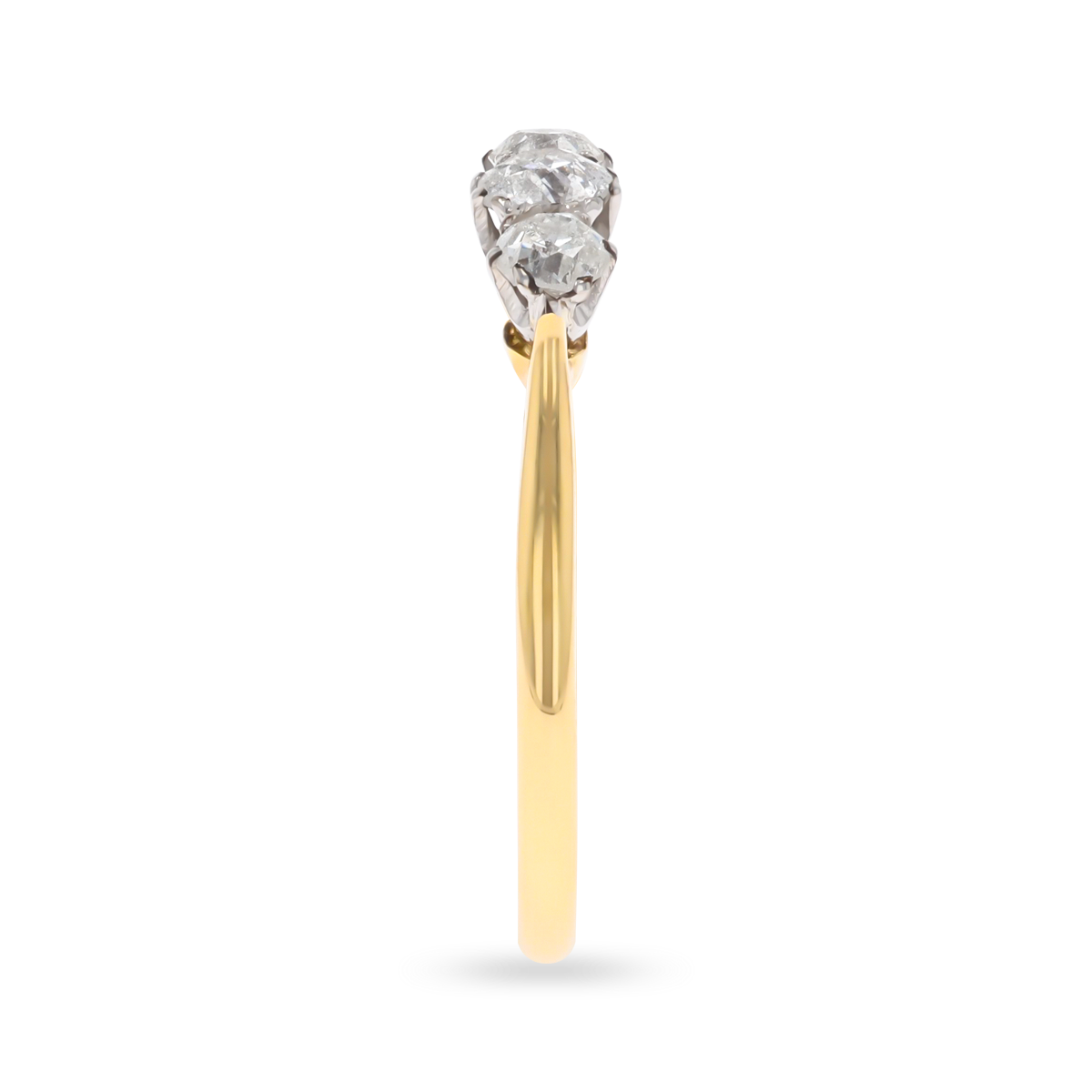 Un-hallmarked 18ct Yellow Gold Old Mine Cut Diamond Trilogy Ring