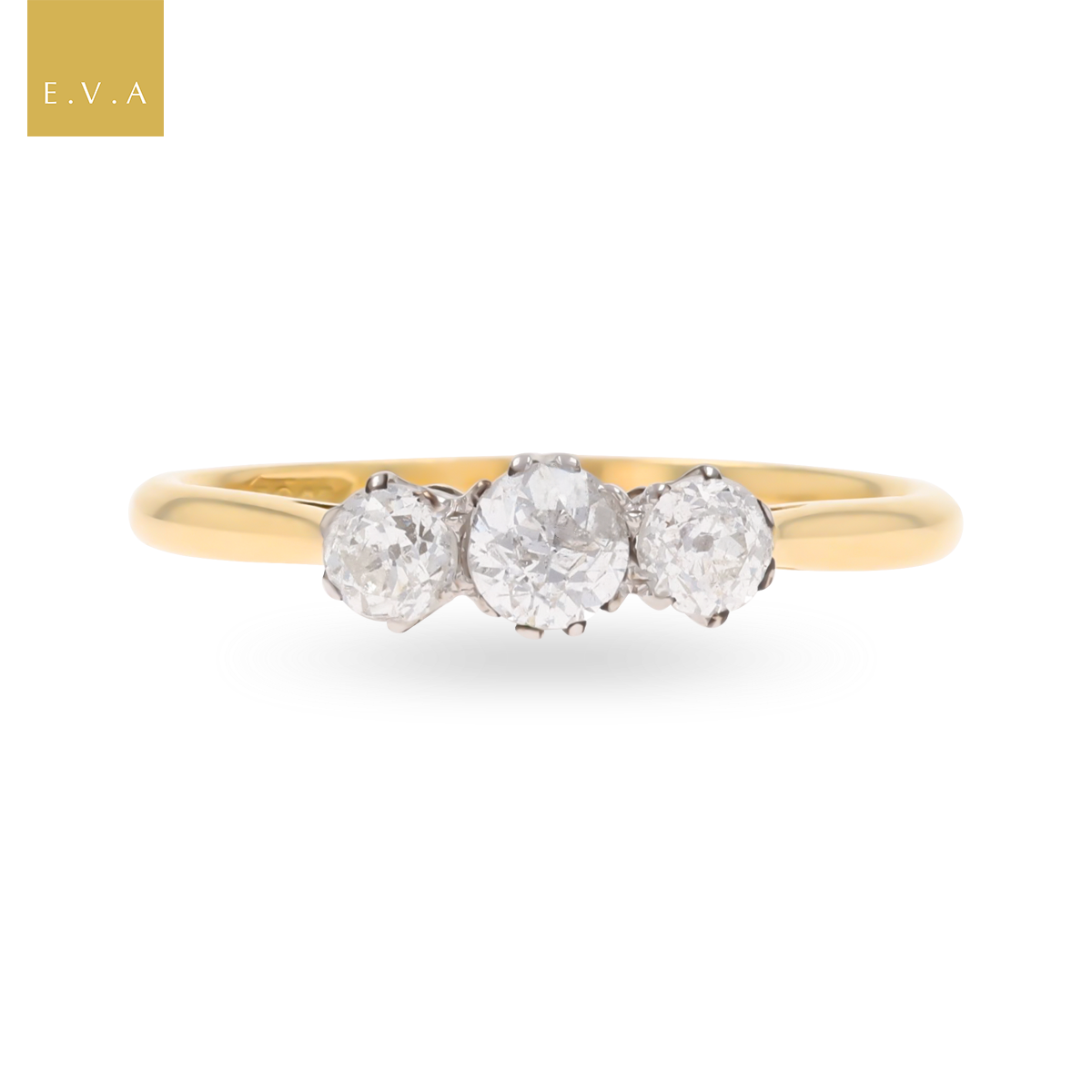 Un-hallmarked 18ct Yellow Gold Old Mine Cut Diamond Trilogy Ring