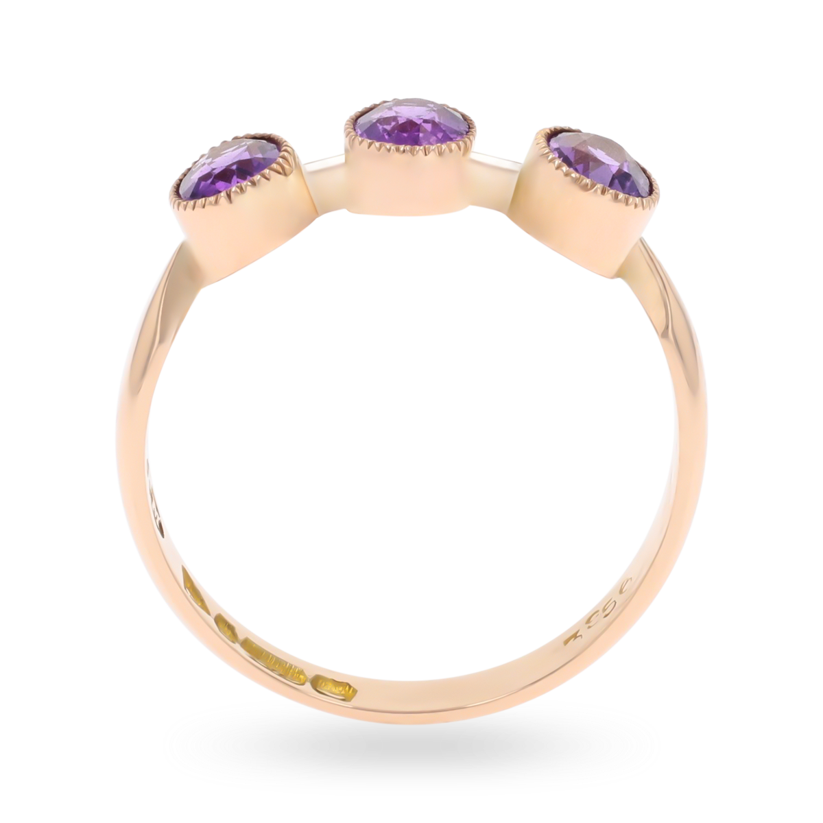 9ct Rose Gold Oval Shaped Amethyst Trilogy Ring