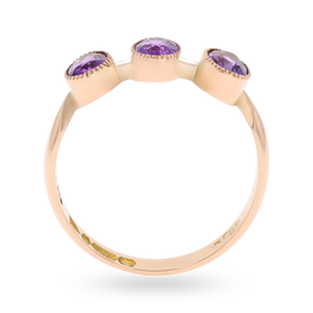 9ct Rose Gold Oval Shaped Amethyst Trilogy Ring