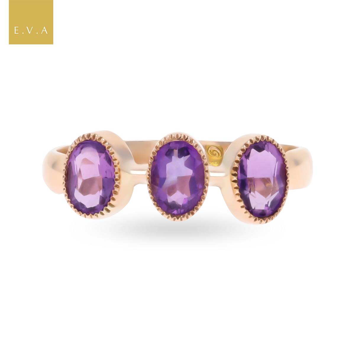 9ct Rose Gold Oval Shaped Amethyst Trilogy Ring