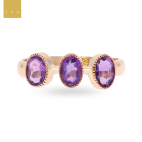 9ct Rose Gold Oval Shaped Amethyst Trilogy Ring