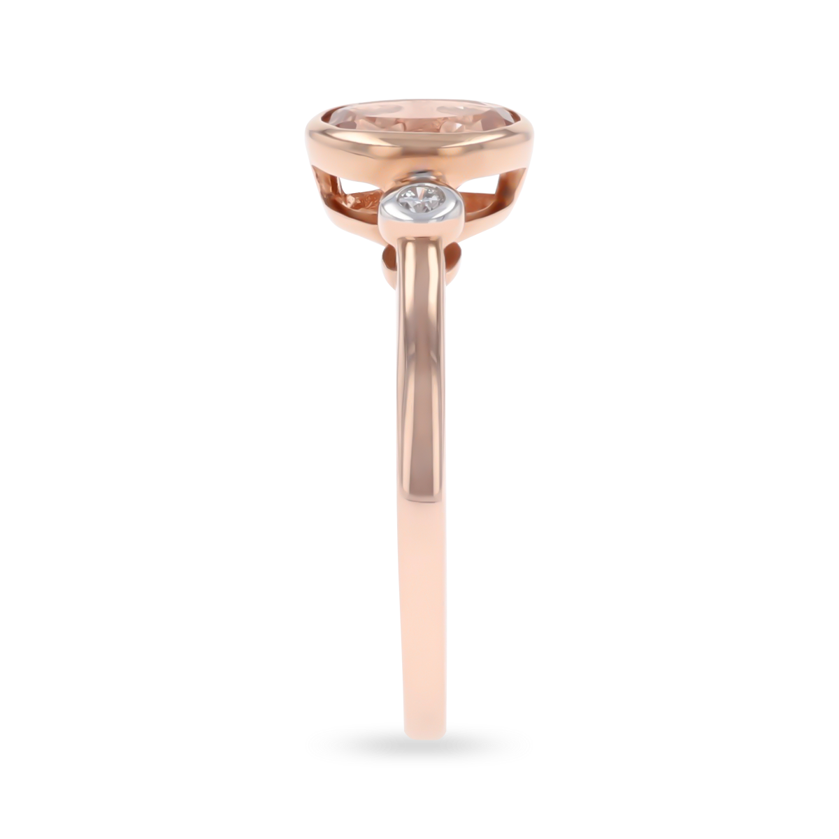 9ct Rose Gold Oval Morganite & Diamond Trilogy Ring