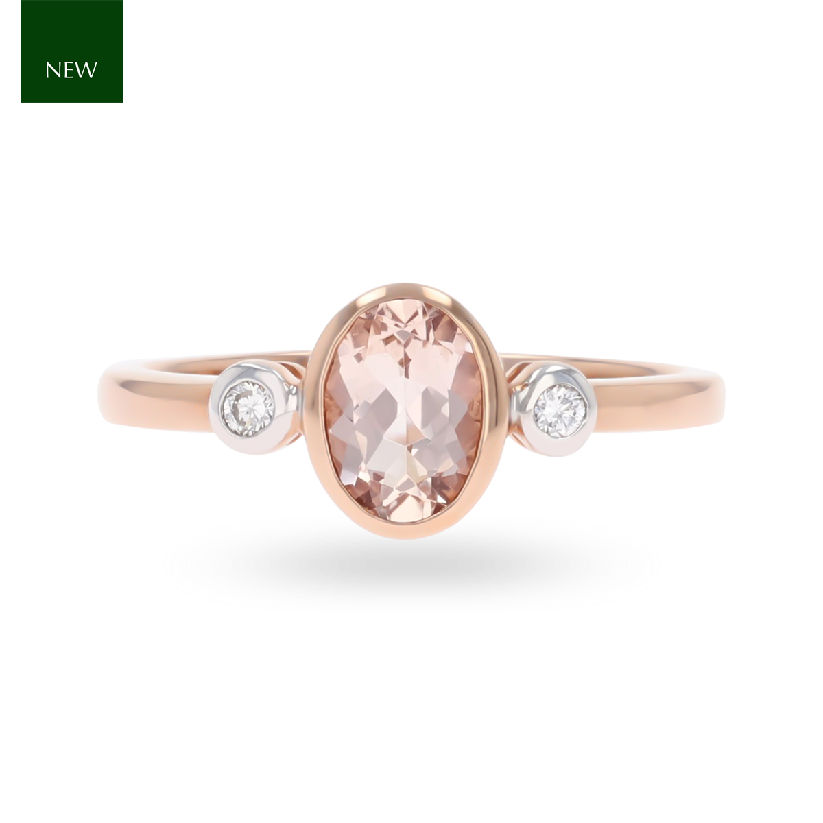 9ct Rose Gold Oval Morganite & Diamond Trilogy Ring