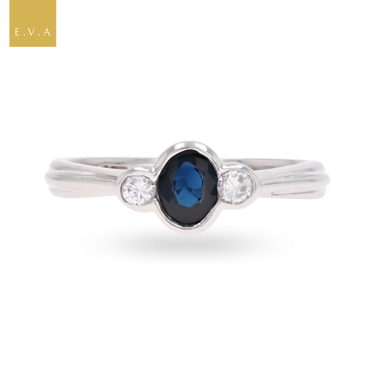 9ct White Gold Sapphire & Diamond Bezel Set Trilogy Ring