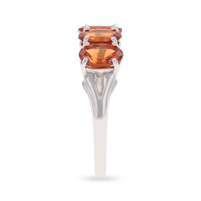9ct White Gold Spessartine Garnet Trilogy Ring
