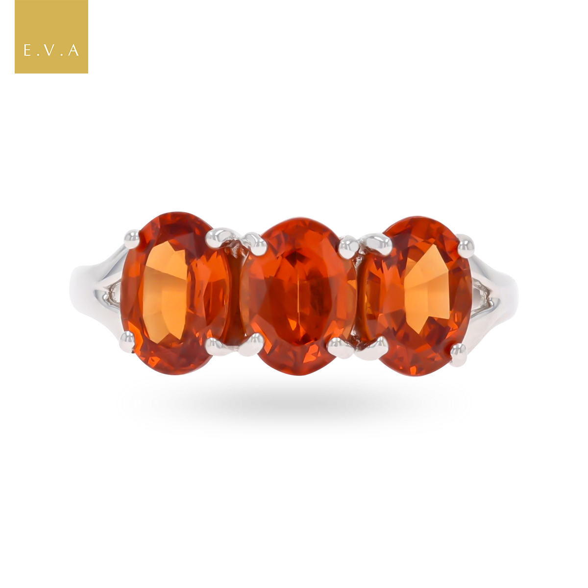 9ct White Gold Spessartine Garnet Trilogy Ring