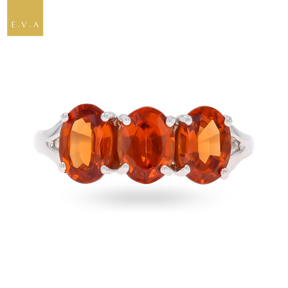 9ct White Gold Spessartine Garnet Trilogy Ring