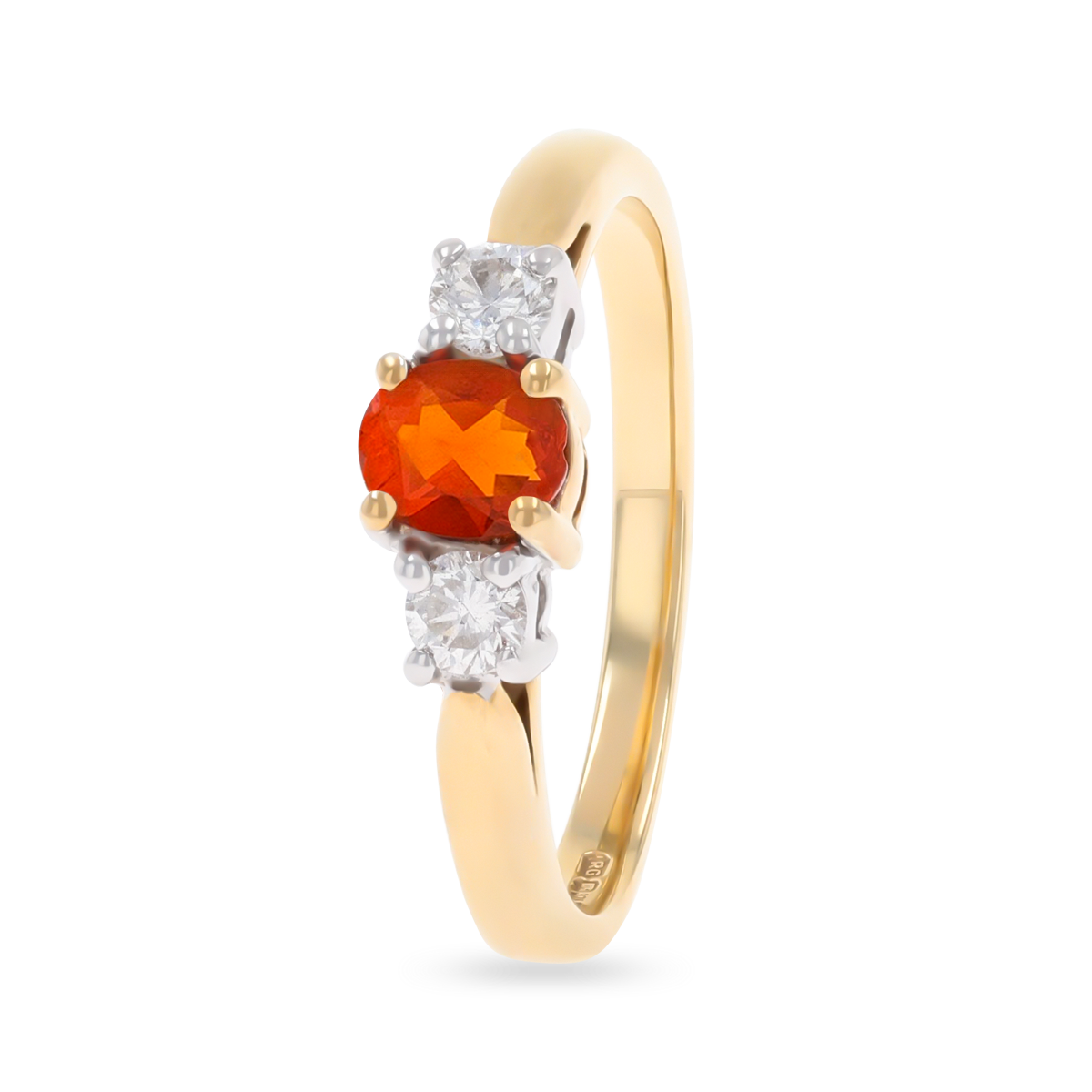 9ct Yellow Gold Fire Opal & Diamond Trilogy Ring