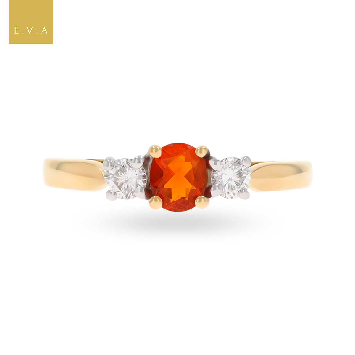 9ct Yellow Gold Fire Opal & Diamond Trilogy Ring