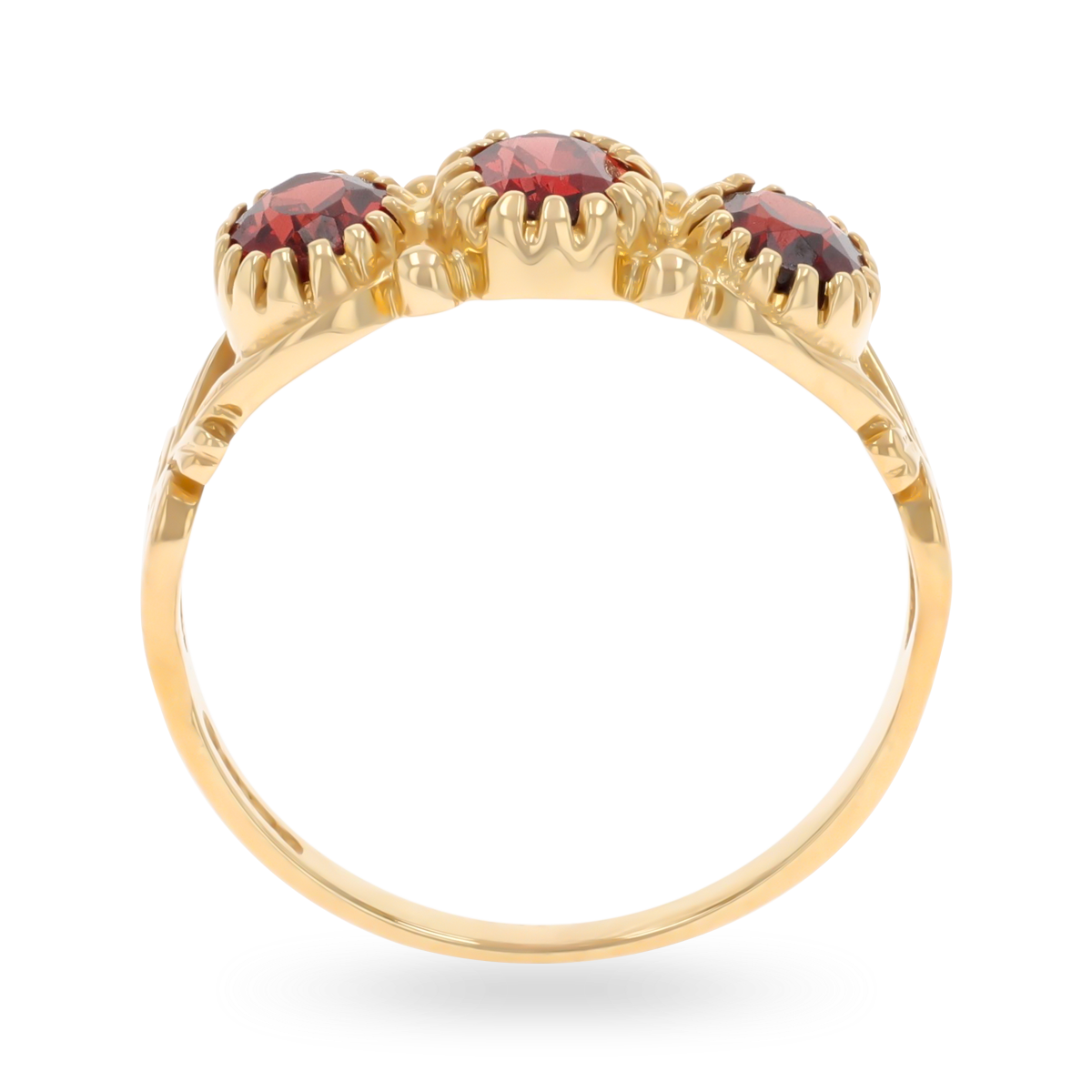 9ct Yellow Gold Oval Shaped Garnet Trilogy Hearts Ring