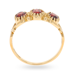 9ct Yellow Gold Oval Shaped Garnet Trilogy Hearts Ring