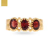 9ct Yellow Gold Oval Shaped Garnet Trilogy Hearts Ring