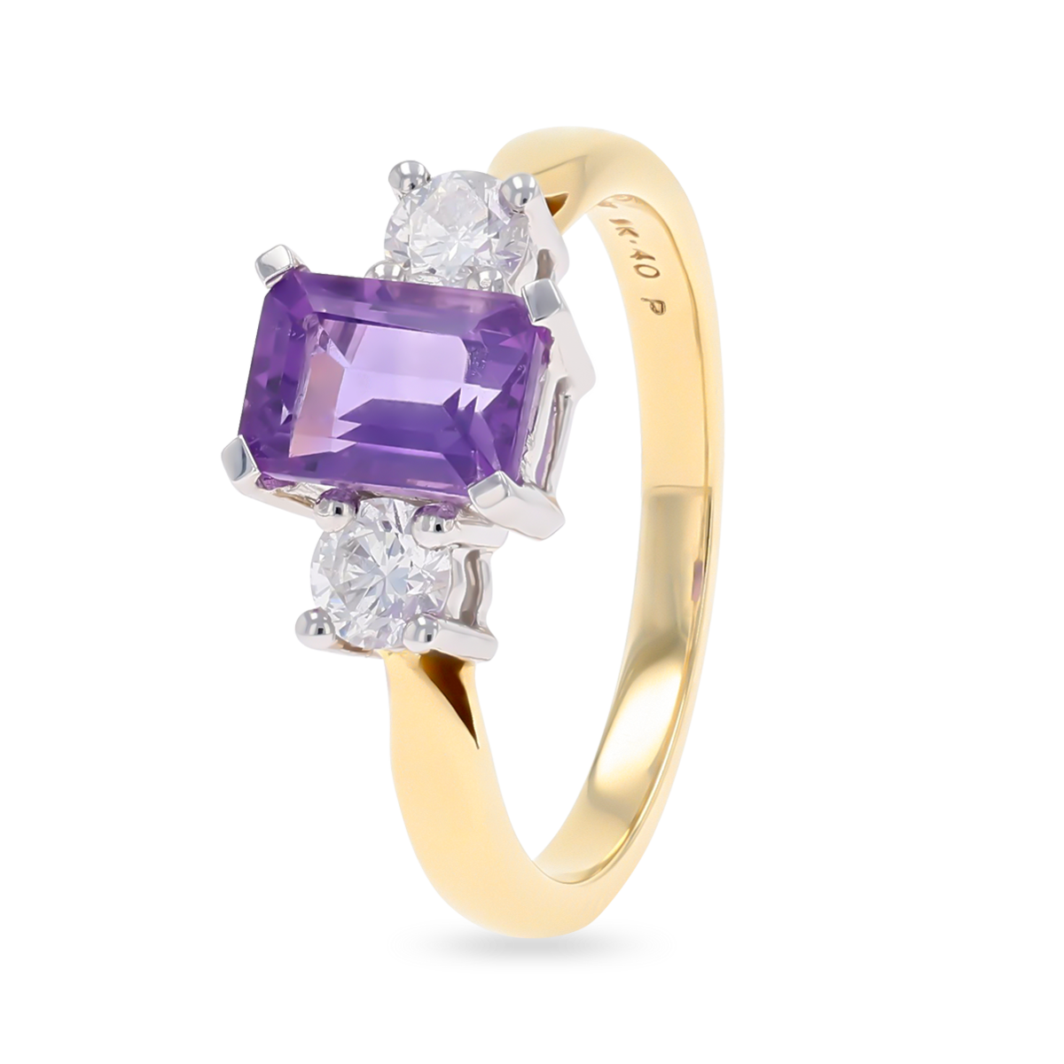 9ct Yellow Gold Amethyst & Diamond Trilogy Ring