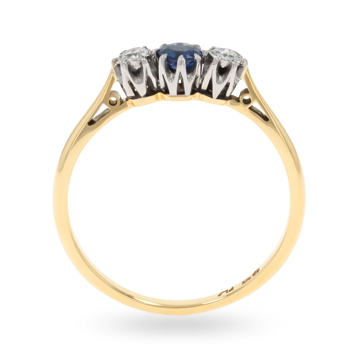 Un-hallmarked 9ct Yellow Gold & Platinum Sapphire & Diamond Trilogy Ring