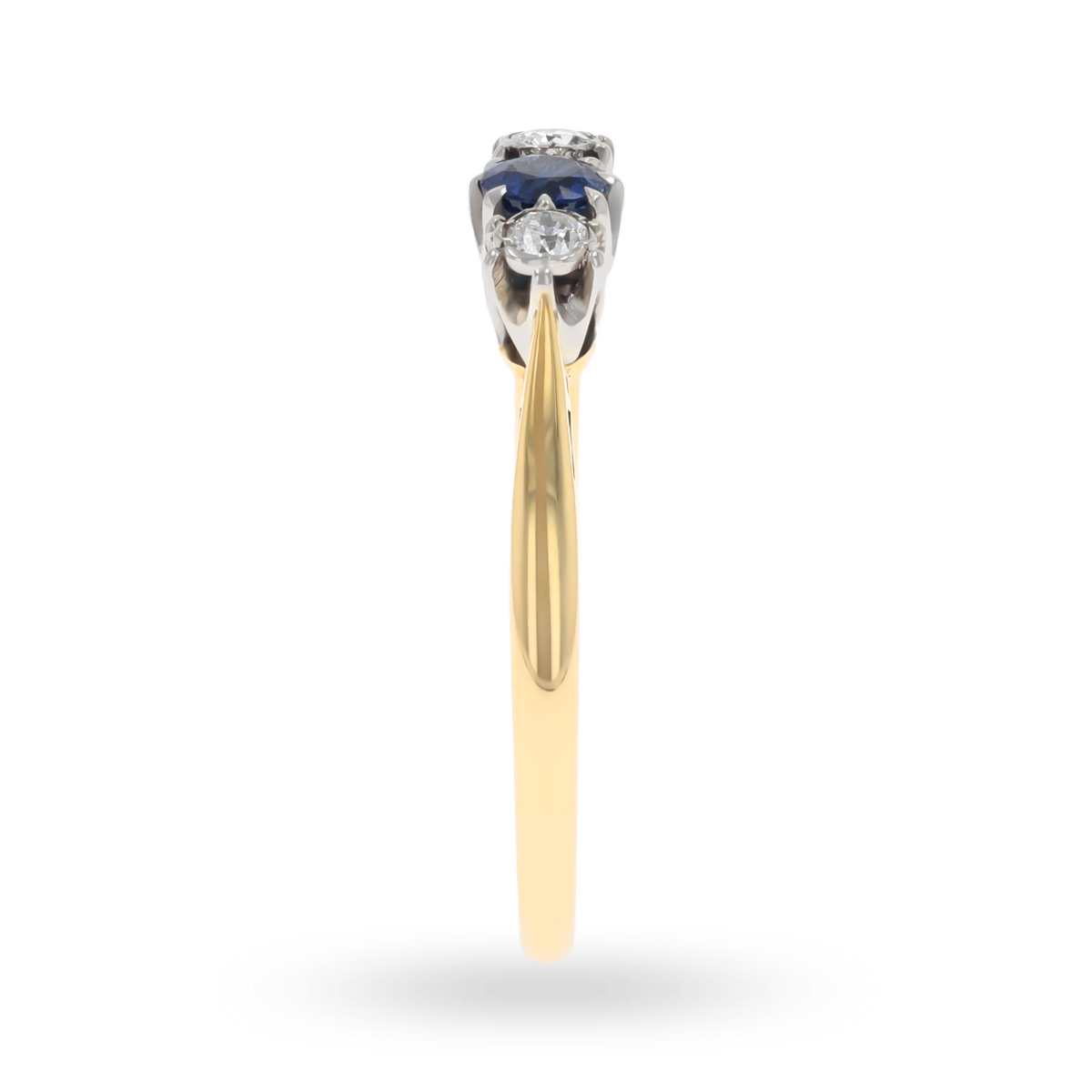 Un-hallmarked 9ct Yellow Gold & Platinum Sapphire & Diamond Trilogy Ring