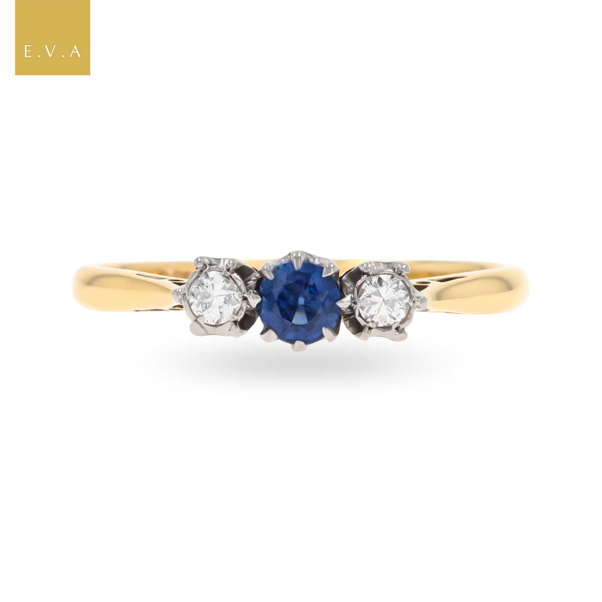 Un-hallamarked 9ct Yellow Gold & Platinum Sapphire & Diamond Trilogy Ring