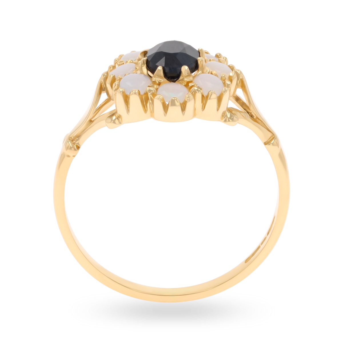 14ct Yellow Gold Oval Shaped Sapphire & Opal Cluster Ring