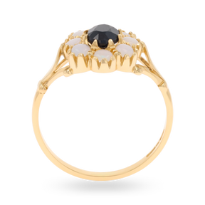 14ct Yellow Gold Oval Shaped Sapphire & Opal Cluster Ring