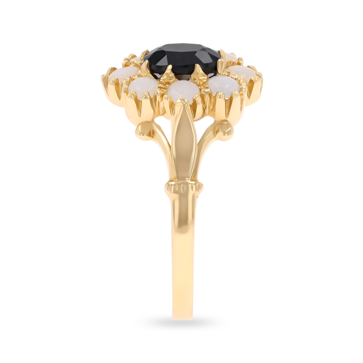 14ct Yellow Gold Oval Shaped Sapphire & Opal Cluster Ring