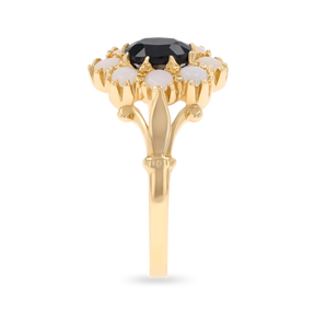 14ct Yellow Gold Oval Shaped Sapphire & Opal Cluster Ring