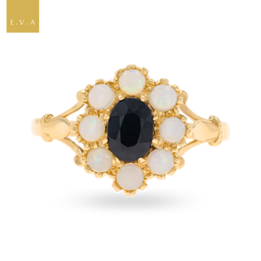 14ct Yellow Gold Oval Shaped Sapphire & Opal Cluster Ring
