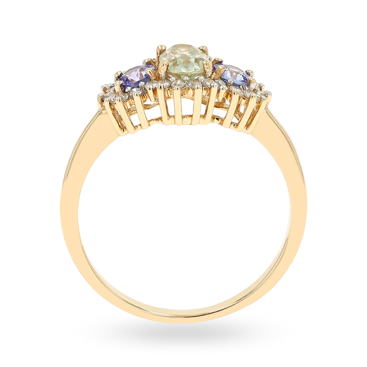 14ct Yellow Gold Diaspore, Tanzanite & Diamond Cluster Ring