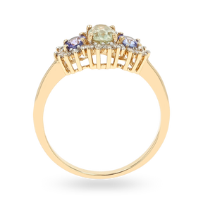 14ct Yellow Gold Diaspore, Tanzanite & Diamond Cluster Ring