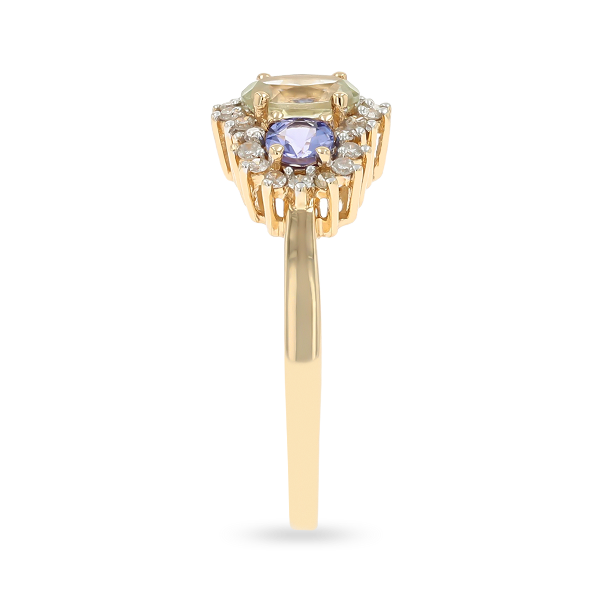 14ct Yellow Gold Diaspore, Tanzanite & Diamond Cluster Ring