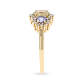 14ct Yellow Gold Diaspore, Tanzanite & Diamond Cluster Ring