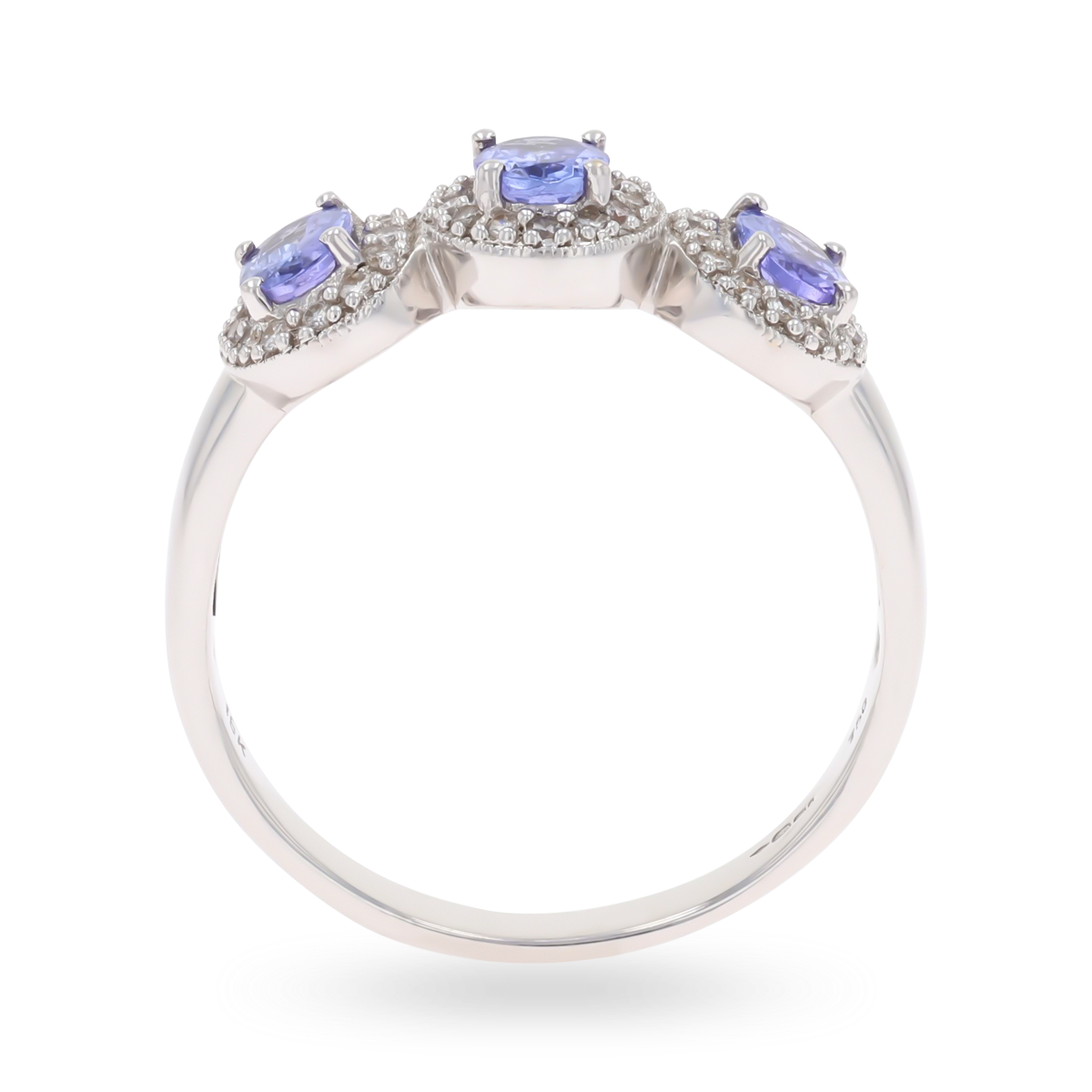 18ct White Gold Tanzanite & Diamond Triple Cluster Ring