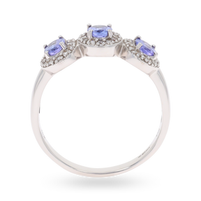 18ct White Gold Tanzanite & Diamond Triple Cluster Ring