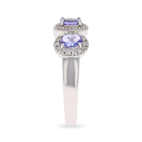 18ct White Gold Tanzanite & Diamond Triple Cluster Ring